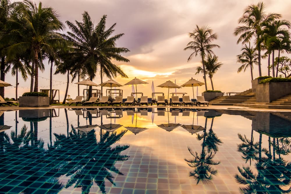 Luxury overwater resort and ocean